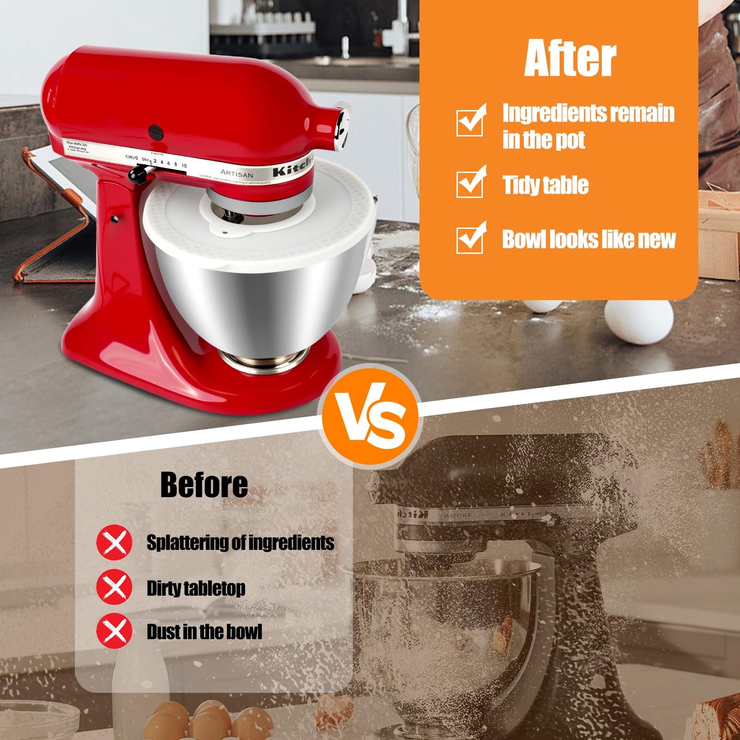 Silicone Mixers Bowl Cover Compatible with KitchenAid 4.5-5 Quart Tilt-Head Stand Mixers Bowl (White)