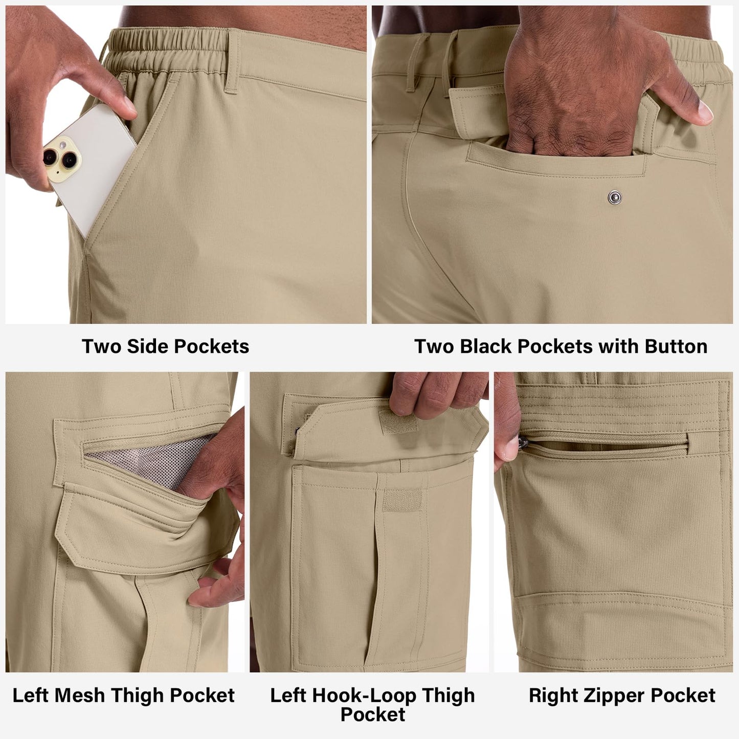 Jessie Kidden Mens Outdoor Casual Expandable Waist Lightweight Water Resistant Quick Dry Fishing Hiking Shorts (6222 Khaki 44)