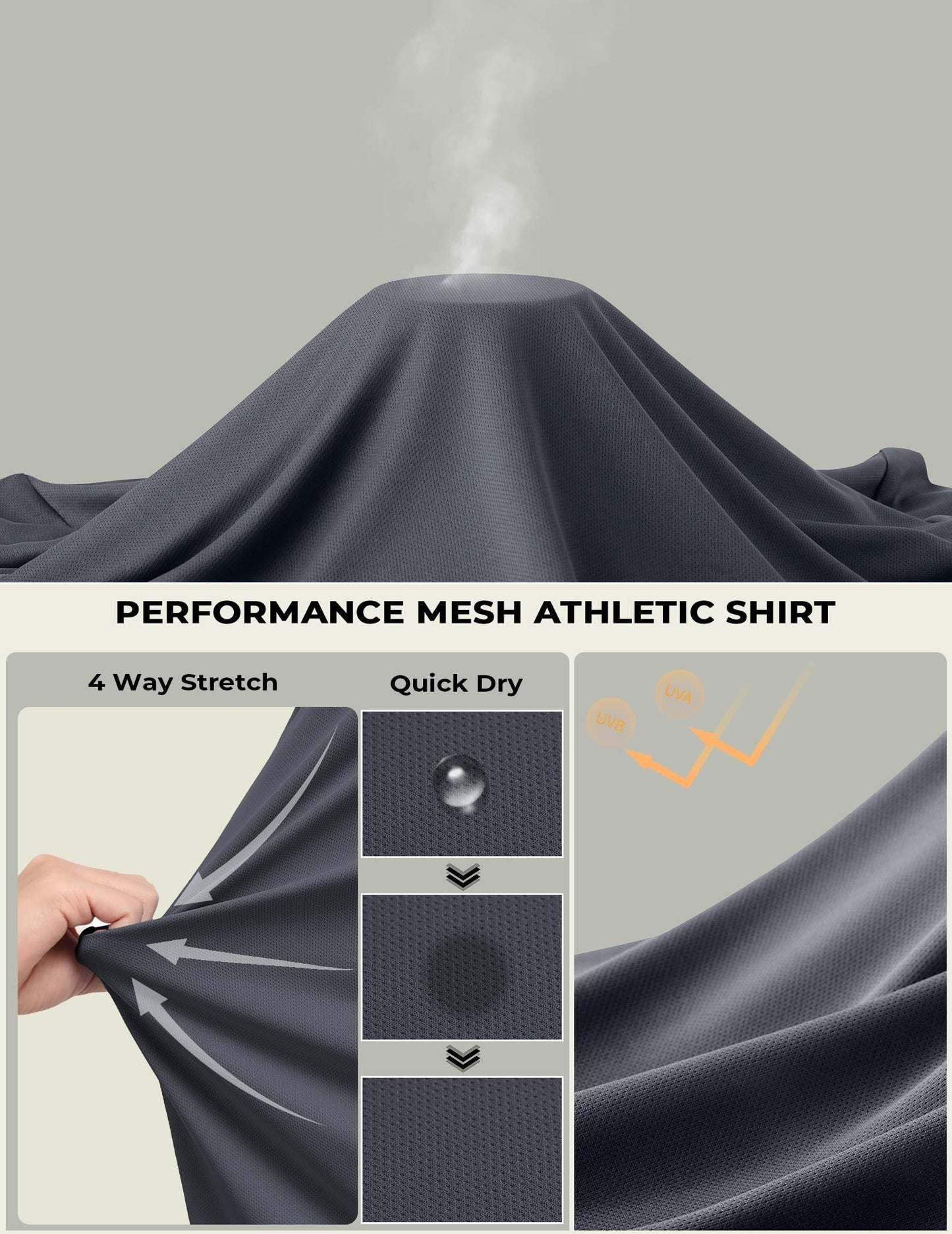 COOFANDY Men's Quick Dry Running Shirt Long Sleeve Athletic Rash Guard Fishing Shirt - Dark Grey