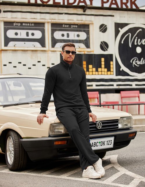 COOFANDY Men Tracksuits SweatSuit Fashion Quarter Zip Pullover Sweatshirts Geometric Texture Casual Long Pants