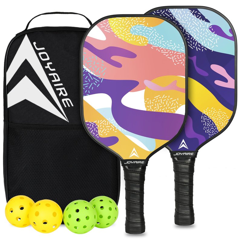 JOYAIRE Pickleball Paddles Set of 2, USAPA Standard Multilayer Carbon Fiber Surface High Control & Spin, Pickle Ball Rackets Lightweight Honeycomb Core w/ 4 Pickleball, Portable Bag, Men Women
