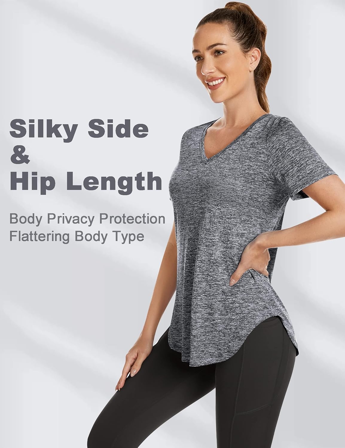 Skiennix Short Sleeve Workout Shirt for Women - Loose Fit V-Neck Yoga & Gym Top | Dry Fit Performance