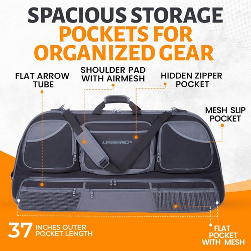 Legend Numa Premium Compound Bow Case - Durable Soft Case with Foam Padding & Large Capacity - Black/Gray