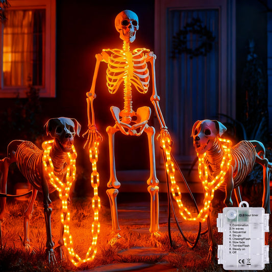 Joomer Chain Lights Halloween Decorative Battery Operated - 10 FT 160 LED Waterproof String Lights with Timer Function 8 Lighting Modes for Outdoor Indoor Halloween Decor (Orange)