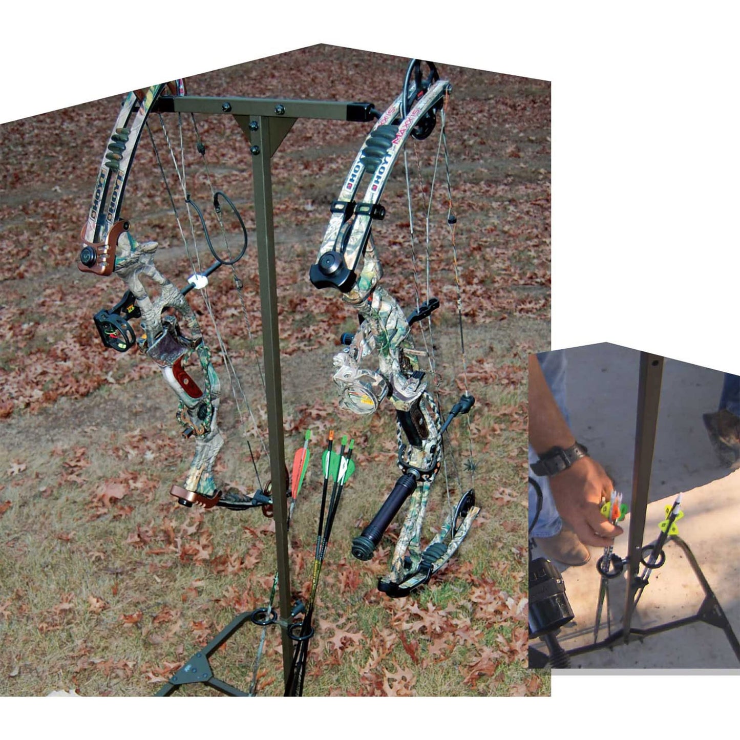 HME Reliable Stable Convenient Lightweight Durable Portable Dual-Sided Versatile Archery Hard Surface Bow Practice Hanger with Archer's Arrow Caddies Included