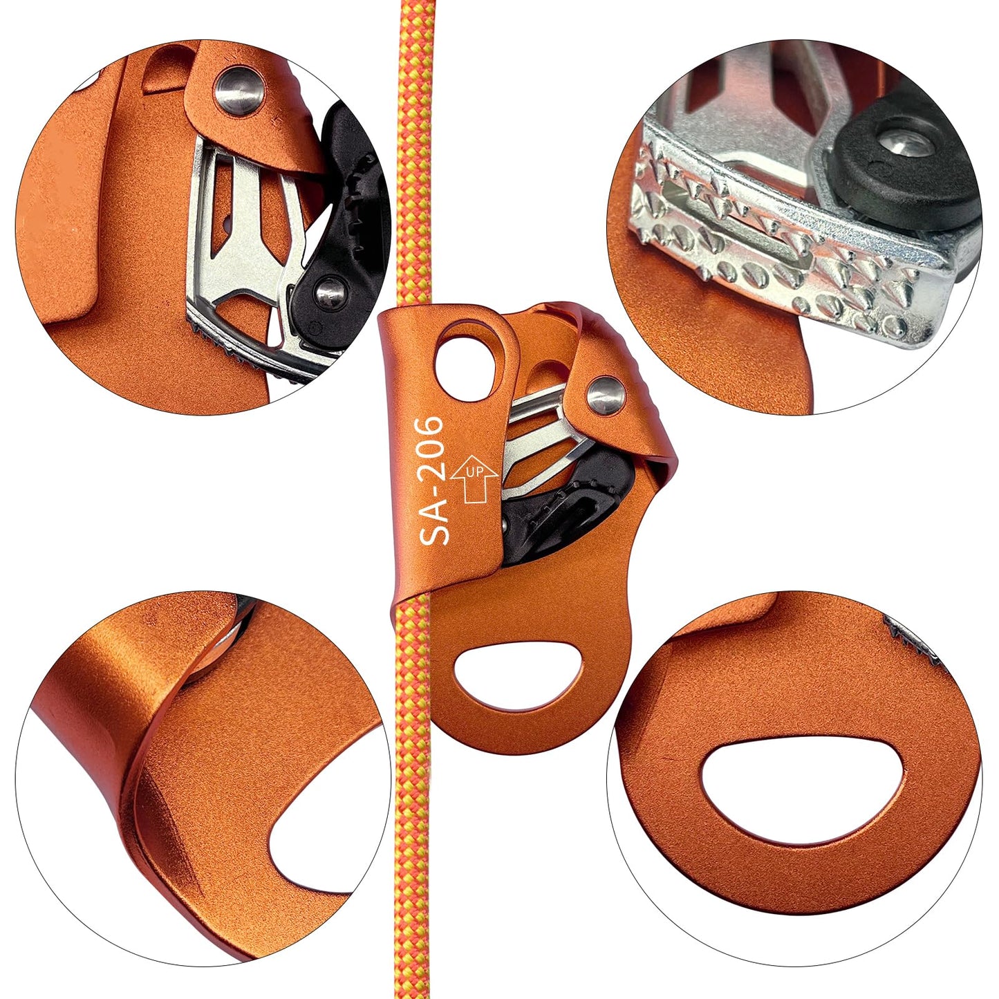 S.E.PEAK CE Chest Ascender, 100kgs Strong Climbing Rappelling Gear Equipment for Rock Climbing, Tree Arborist, Climbing Rescue Caving, Mountaineering, 8~13MM Rope, 4kN, Orange