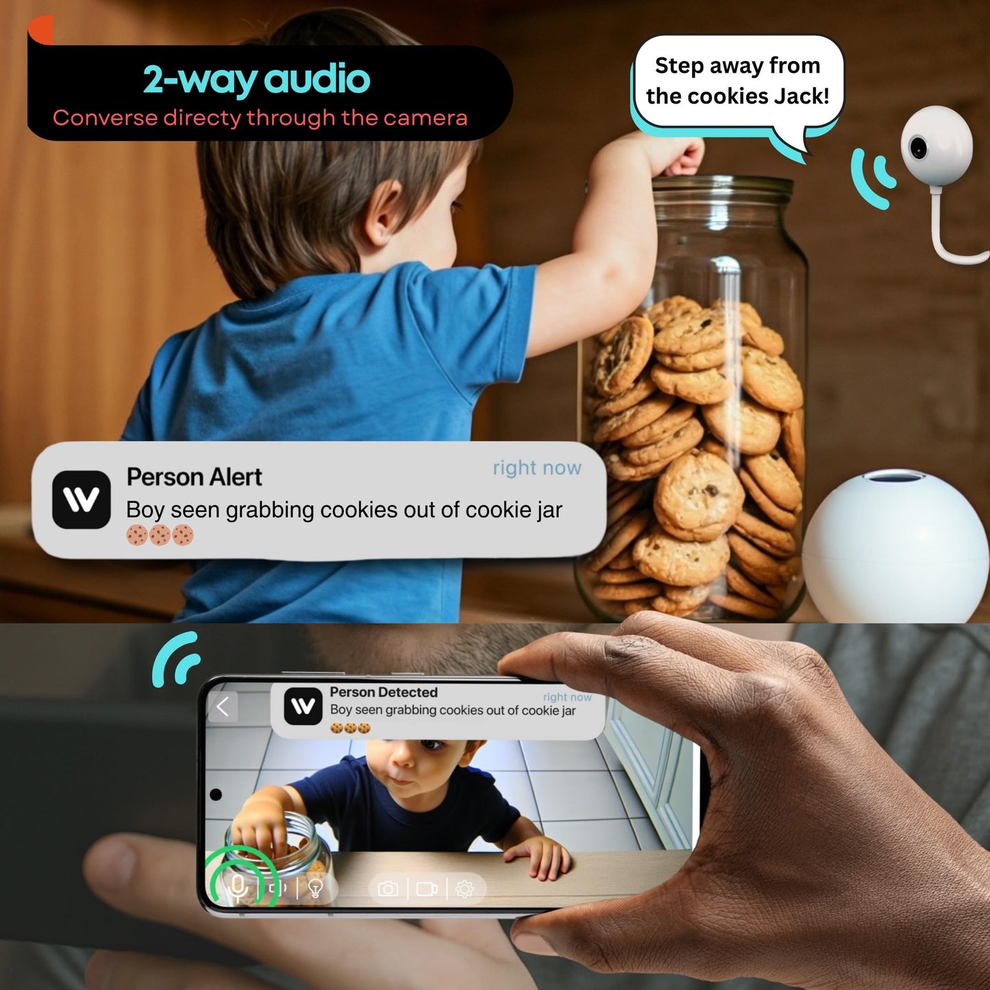 Recmoment Indoor Security Camera,2K 2.4G WiFi Baby/Pet/Dog/Nanny Cameras for Home Security,AI descriptive Notification, AI Cameras with 2-Way Talk, Color Night Vision, AI Smart Detection,911Emergency