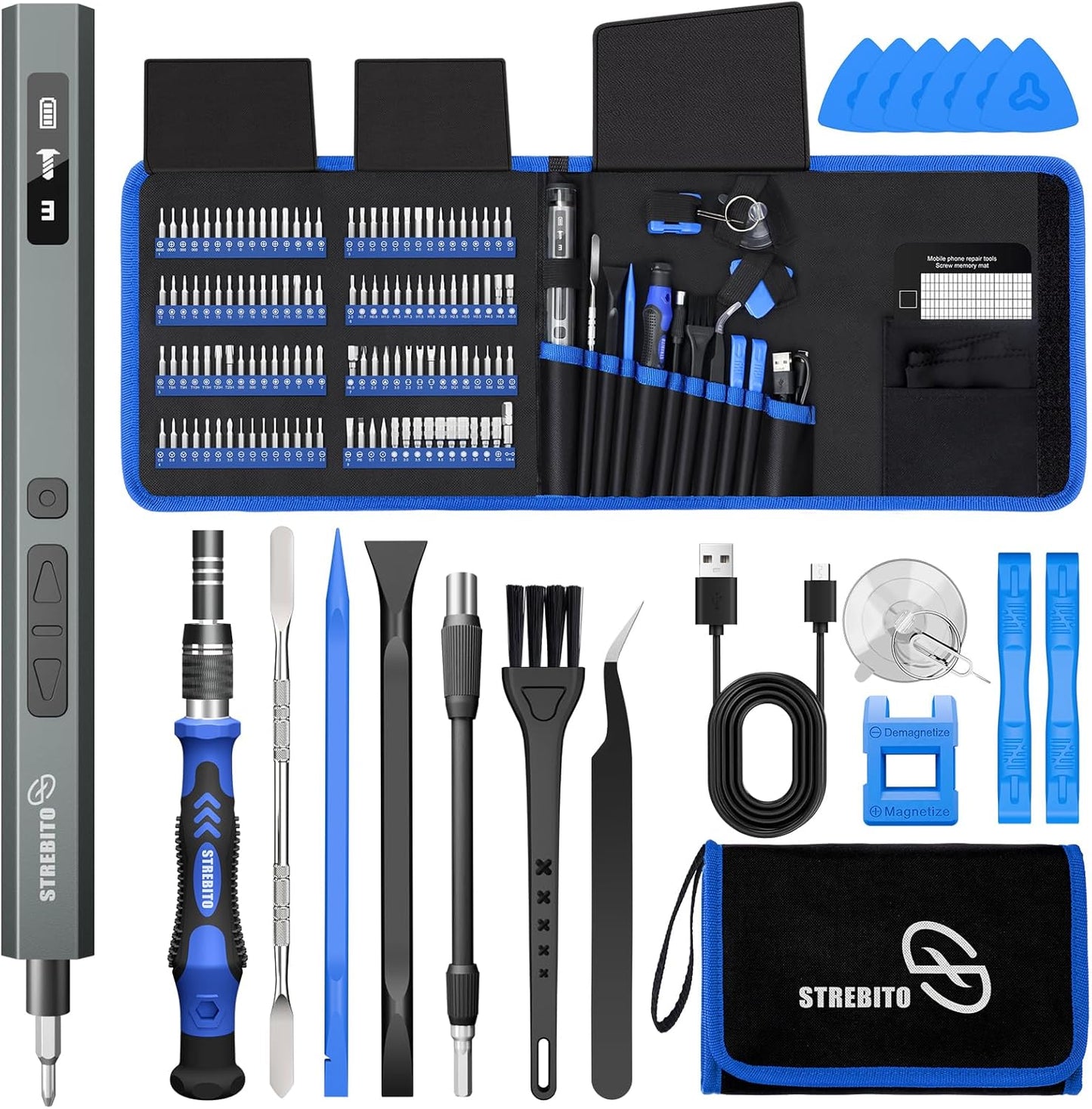 STREBITO 144-in-1 Electric Screwdriver Set - Precision Tool Kit with 120 Magnetic Bits for Electronics & PC Repair