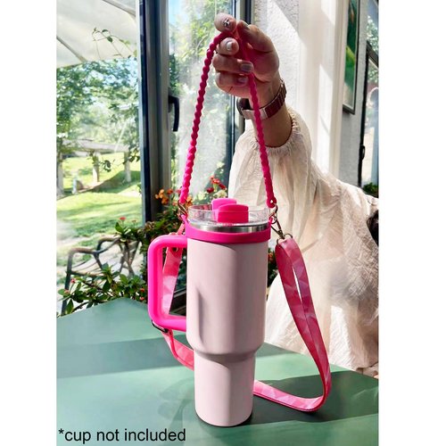 Water Bottle Tumbler Stanley Cup Strap and Handle Carrying Accessories Pink Prism Strap with Pink Silicone Handle – fits Universal 8 – 30/40 oz Bottle Sizes