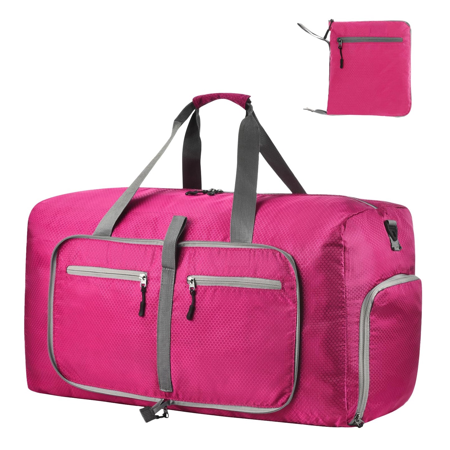 Dimayar Travel Duffle Bag for Men Women - Foldable Duffel Bag with Shoes Compartment - Overnight Bags Waterproof & Tear Resistant(65L,Fuchsine)
