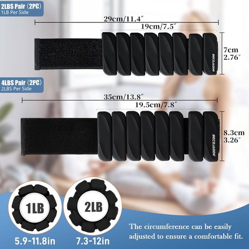 Becojadde Ankle Weights - Adjustable 1 lb/2 lb Set for Home Gym | Perfect for Walking, Running, Yoga
