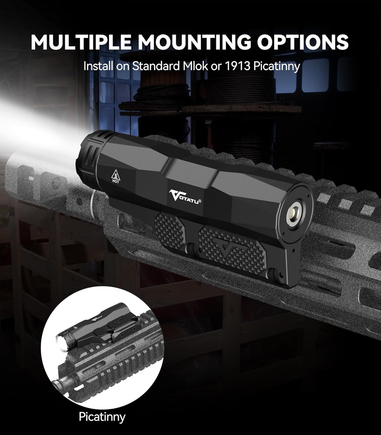 VOTATU ML50 Tactical Flashlight - 2400 Lumens Picatinny/Mlok Rifle Light with Rechargeable Battery & Pressure Pad Switch