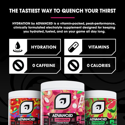 Advanced Hydration High-Performance Electrolyte Drink Mix with B Vitamins for All-Day Hydration - Caffeine Free, Zero Calories, Sugar Free, & Keto Friendly - (30 Servings, Rainbow Candy)