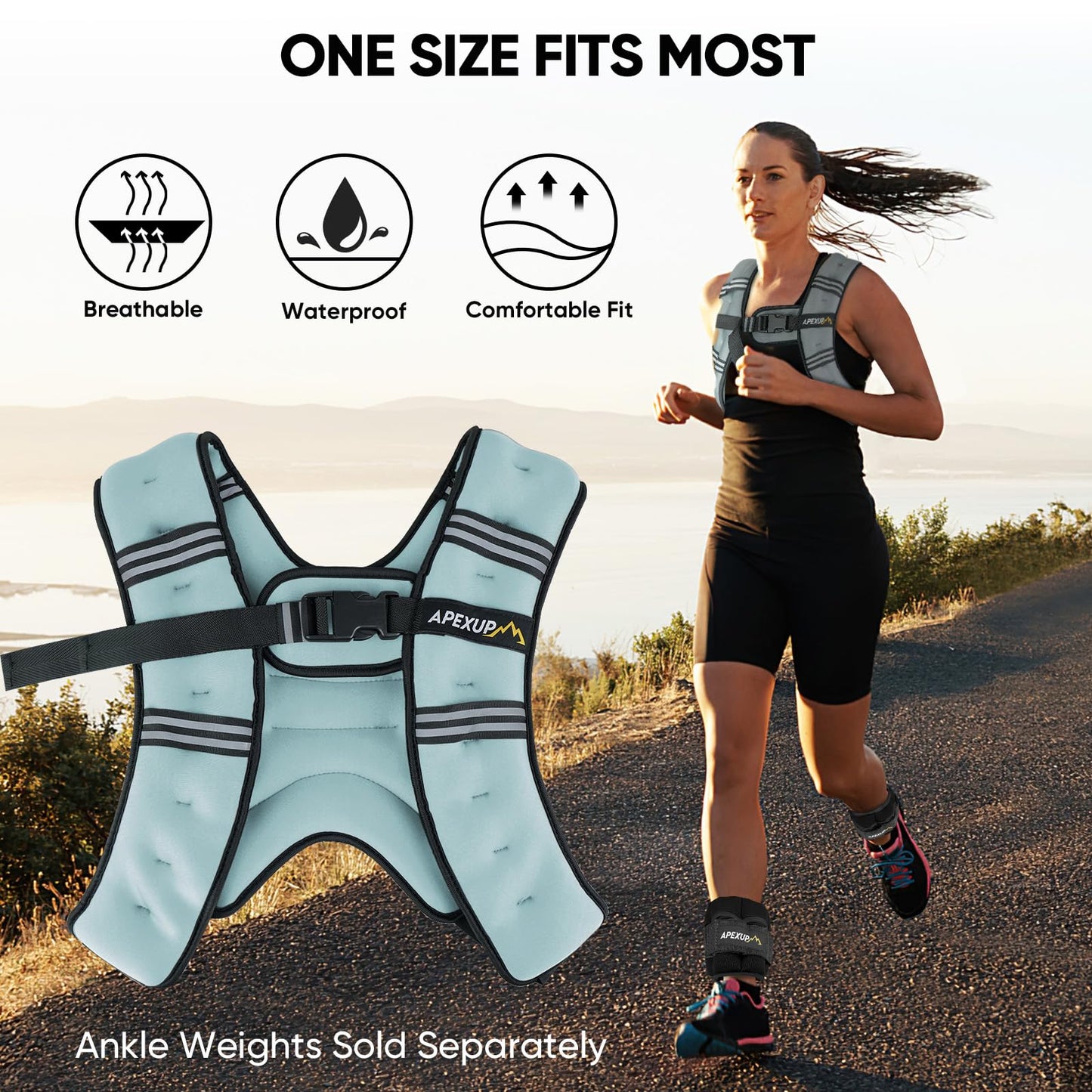 APEXUP 10lbs Weighted Vest Men Women, Weight Vest for Women Workout Equipment for Strength Training Running (Pastel Blue)