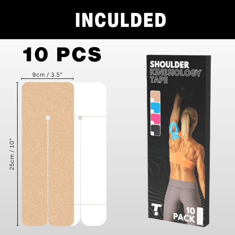 Kinesiology Tape for Shoulder | Waterproof, Sticks 7 Days, Precut Synthetic Material | K Tape for Shoulder Pain Relief & Support - Knees, Lower Back Pain, & Achilese (10 PCS | Nude)