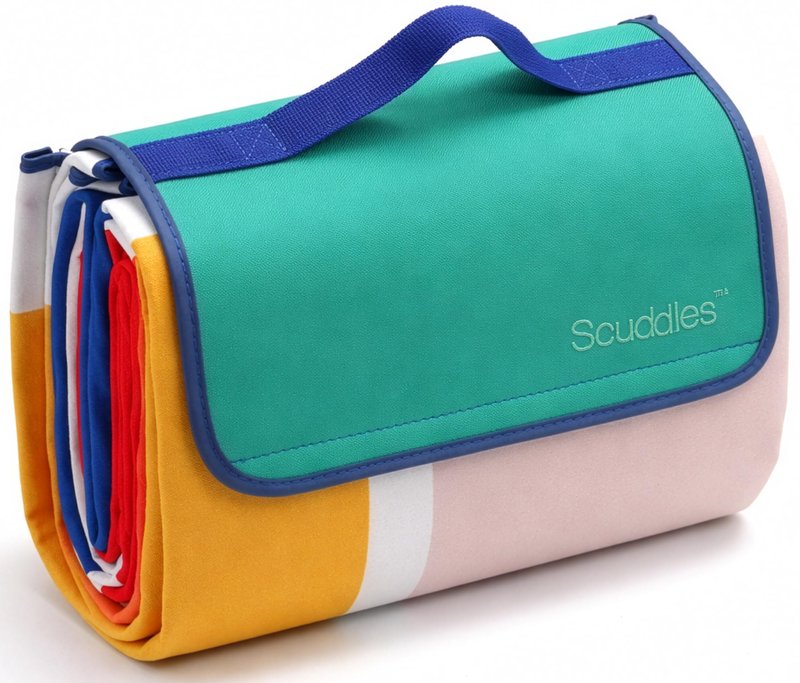 scuddles Extra Large Picnic Blanket – 80" x 80" Waterproof Outdoor Mat with Soft 3-Layer Comfort, Foldable Design & Carry Strap for Beach, Camping, Parks, Hiking & Family Picnics