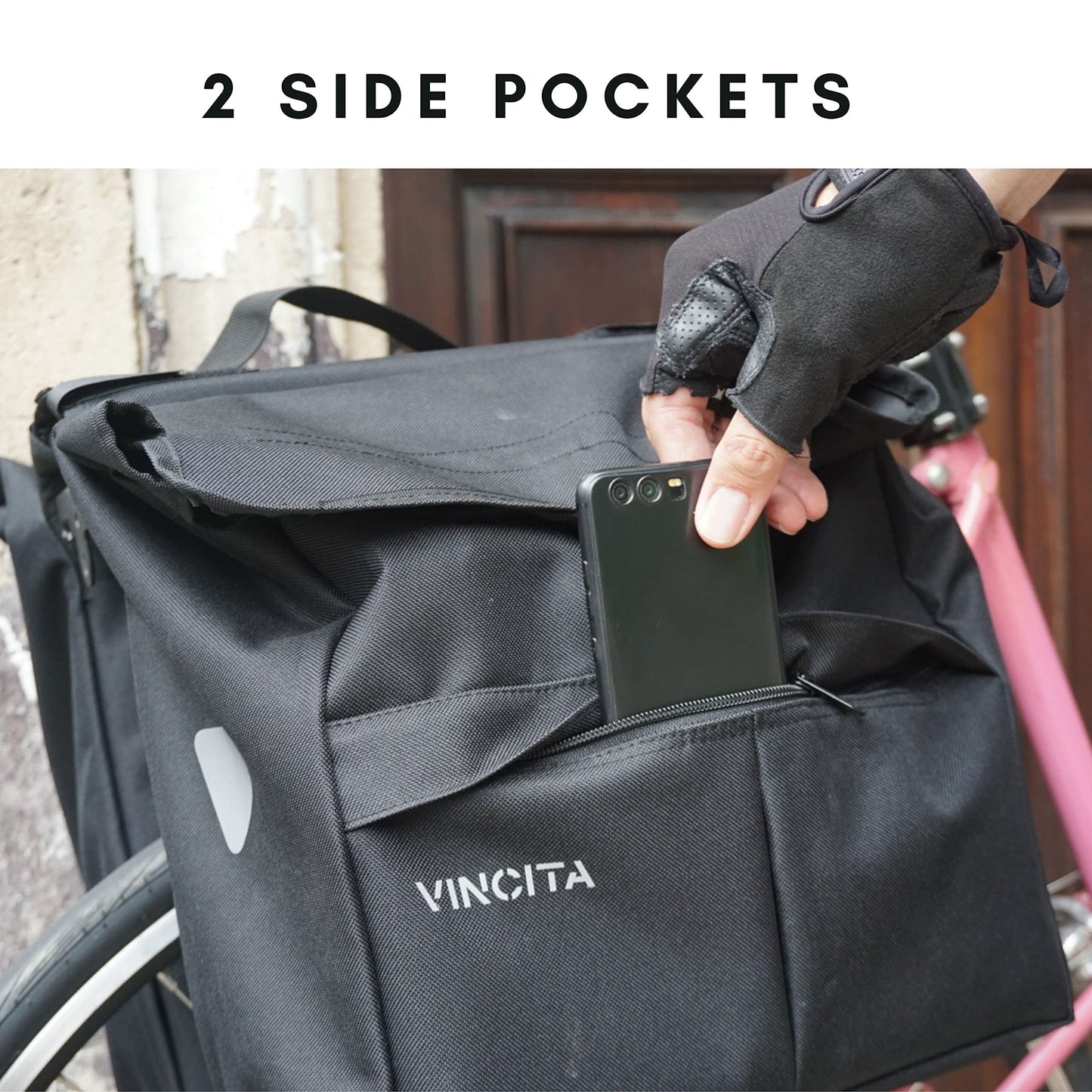 Vincita Double Bike Pannier Bag – 12L Top Load Rear Rack Saddlebags – Water-Resistant Commuter Carrier with Rain Cover, Rigid Back & Reflective Trim – Fits Road, Hybrid & E-Bikes (2 Tone Grey)