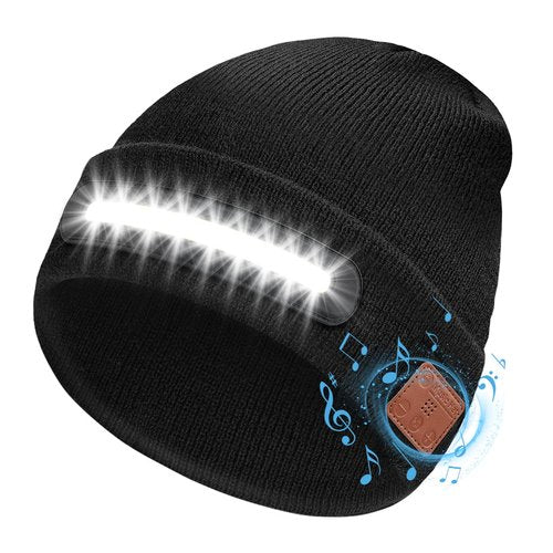 Hinshark Gifts for Men, Bluetooth Beanie with Lights, Gifts for Men Dad Husband Him, Unisex Rechargeable Bluetooth Hat, Birthday Gifts for Him Women, Grandpa Gifts Black