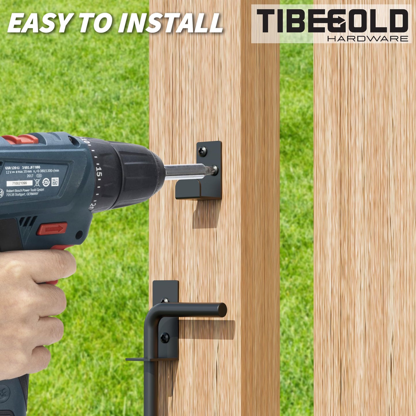 TIBEGOLD 12" Heavy Duty Cane Bolt Gate Drop Rod, Extra Thick Gate Ground Latch Hardware for Wood PVC Vinyl Metal Fences Gates, Wrought Iron Doors Stopper Gate Latches, Black Finish, 1 Pack