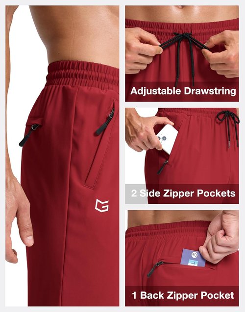 G Gradual Men's Lightweight Athletic Pants - Quick Dry Workout Sweatpants with 3 Zipper Pockets