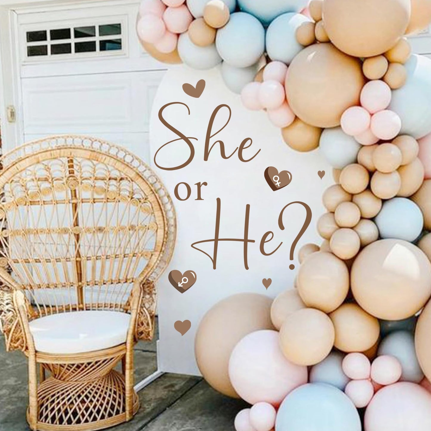 Gender Reveal Party Decals He or She What Will Baby Be Decorations for Balloon Arch Babies Gender Signs Oh Baby Shower Sign Backdrop Decal Girl or Boy Party Supplies Vinyl Sticker for Pregnacy Banner
