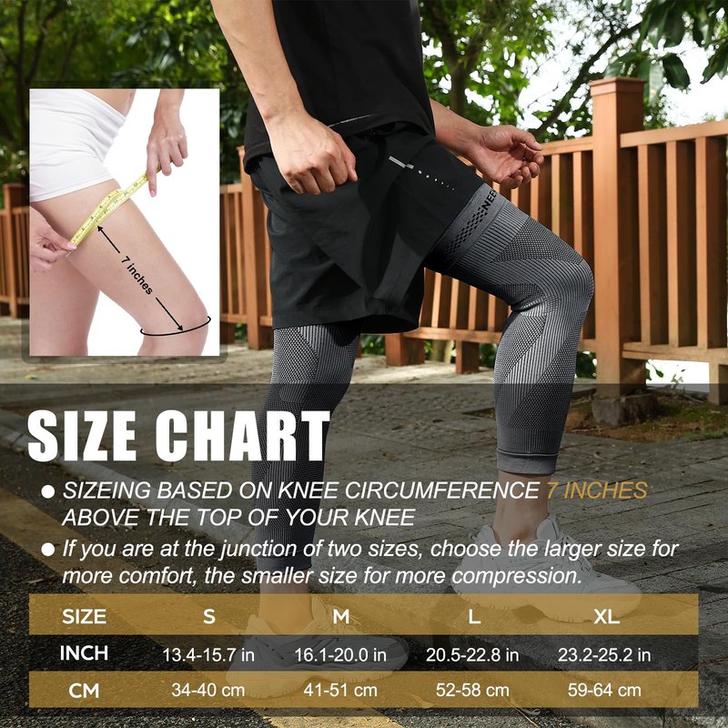 NEENCA Compression Leg Sleeve - Long Knee Sleeve, Ultra-thin Leg Sleeve with Graphene Ions Infused Fabric for Knee Pain Relief, Swelling, Arthritis, Poor Circulation, Runner, Sports