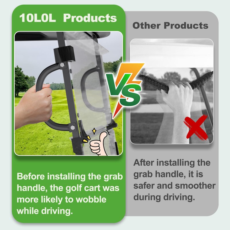10L0L Universal Golf Cart Grab Handle Roof Struts Handle Universal Compatible with EZGO/Club Car/Yamaha Square Tube Vehicles, Easy Installation, Set of 2