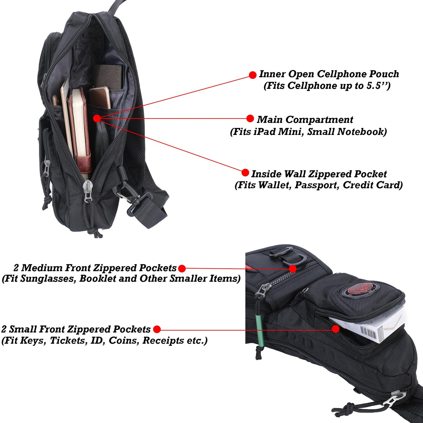 NICGID Sling Backpacks, Sling Chest Bag Shoulder Crossbody Bags for Men Women Outdoor Travel (Black-365)
