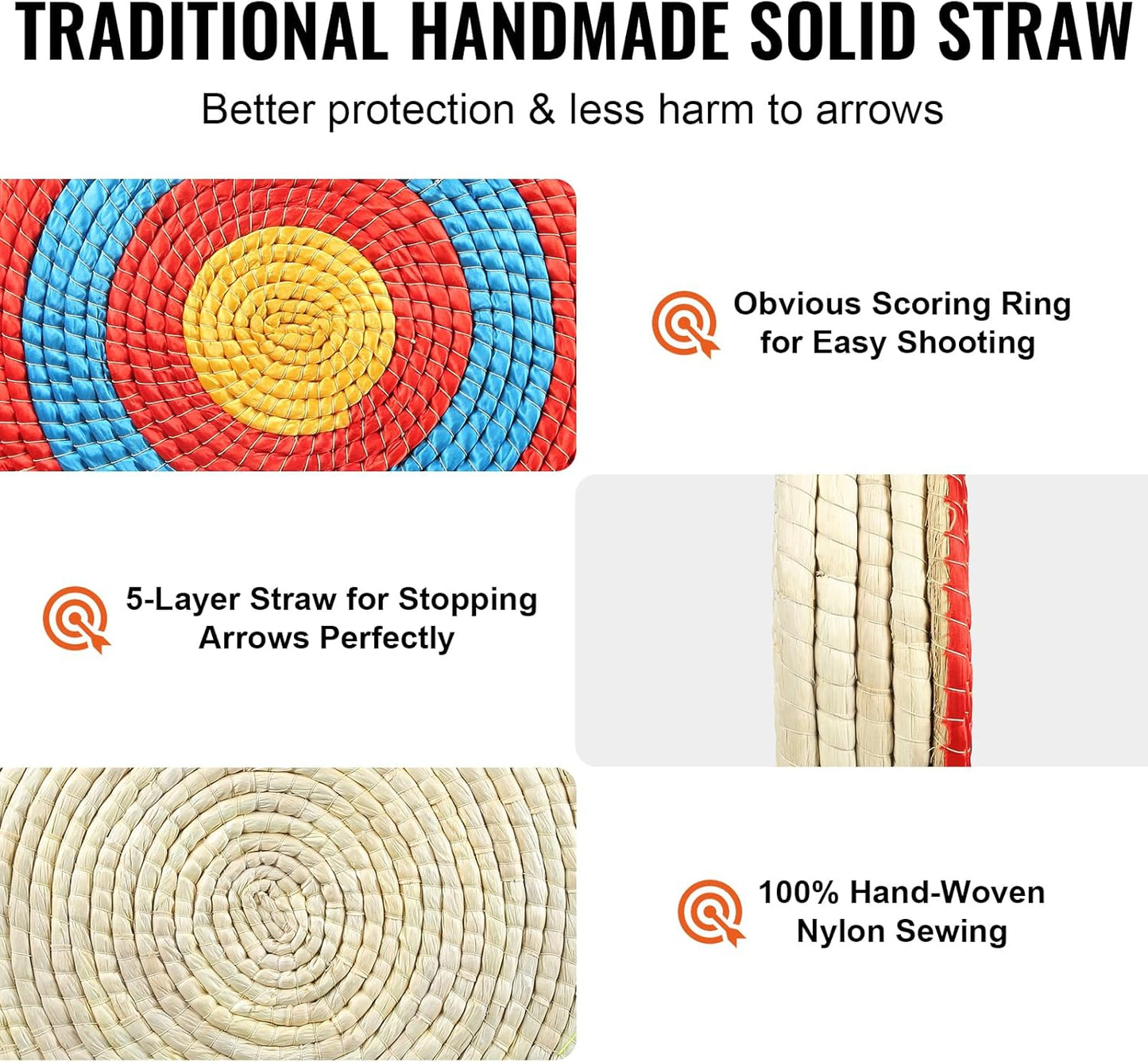 VEVOR 20" Round Straw Archery Target - Durable Traditional Design for Backyard Use, Red