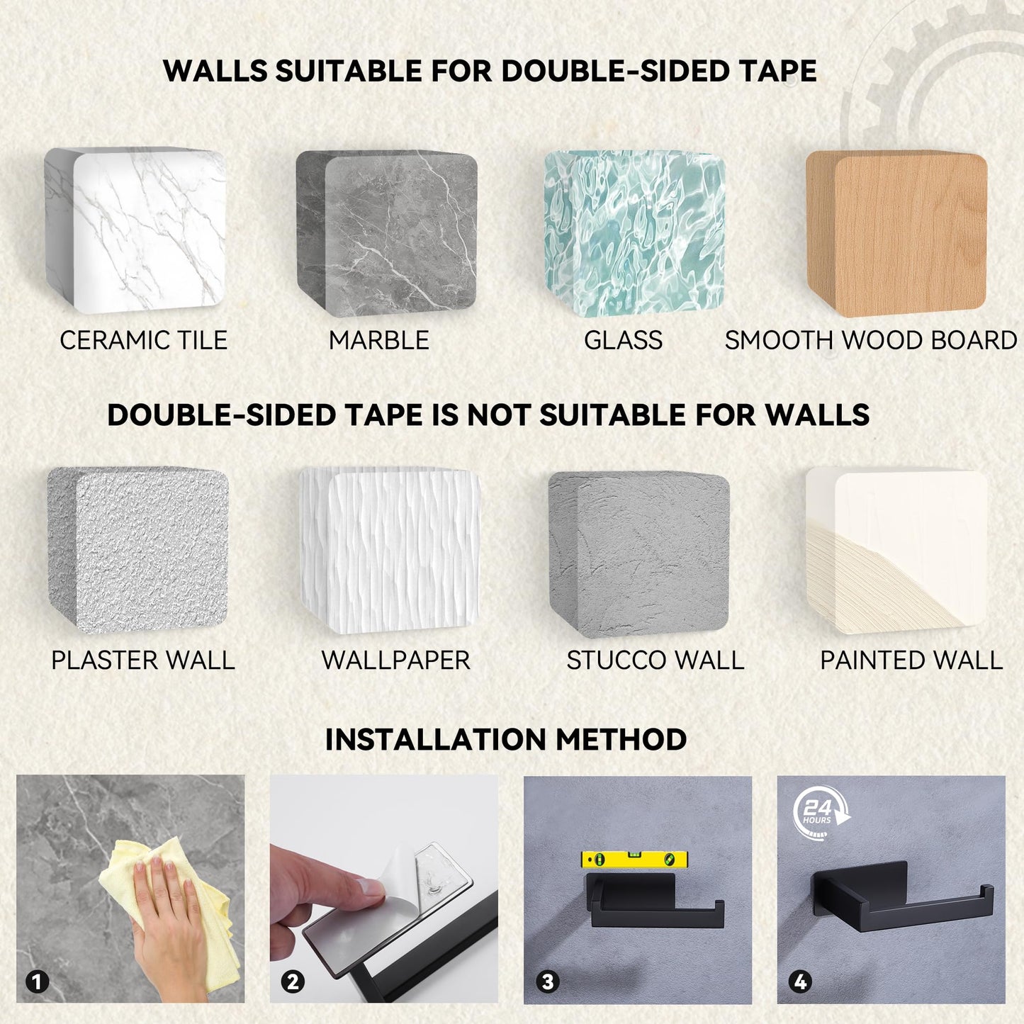 LANC Self-Adhesive Toilet Paper Holder, Matte Black Toilet Tissue Holder Wall Mounted for Bathroom Kitchen Stick On Paper Roll Holder with No Drilling Rustproof Stainless Steel, A8307MB