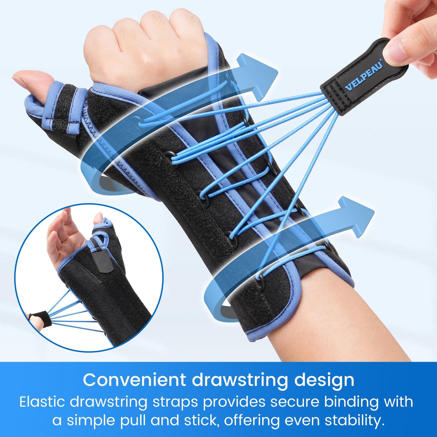 Velpeau Carpal Tunnel Wrist Brace with Thumb Stabilizer Night Support, Stabilizes Wrist Thumb Joint, Pain Relief for Tendonitis, De Quervain's Tenosynovitis, Arthritis (Drawstring, Right Hand, L)