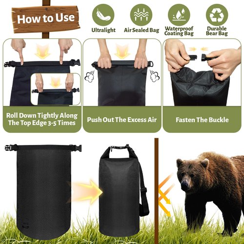 keepxaus Bear Bag Hanging Kit, 10L Waterproof Bear Bags for Food Backpacking Camping, Ultralight Bear Proof Canister Gear for Food Storage with Survival Nylon Ropes, Clips, Rock Pouch, Pulley System