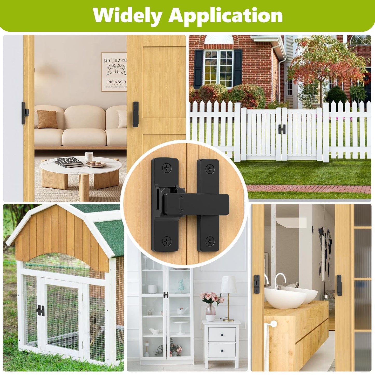 Barn Door Lock, 90/180 Degree Zinc Hardware Sliding Door Lock, Heavy Duty Flip Safety Door Latch for Screen, Cabinets, Bathrooms, Gardens, Barns, Pet Doors, Window Cabinets (Black-1Pack)