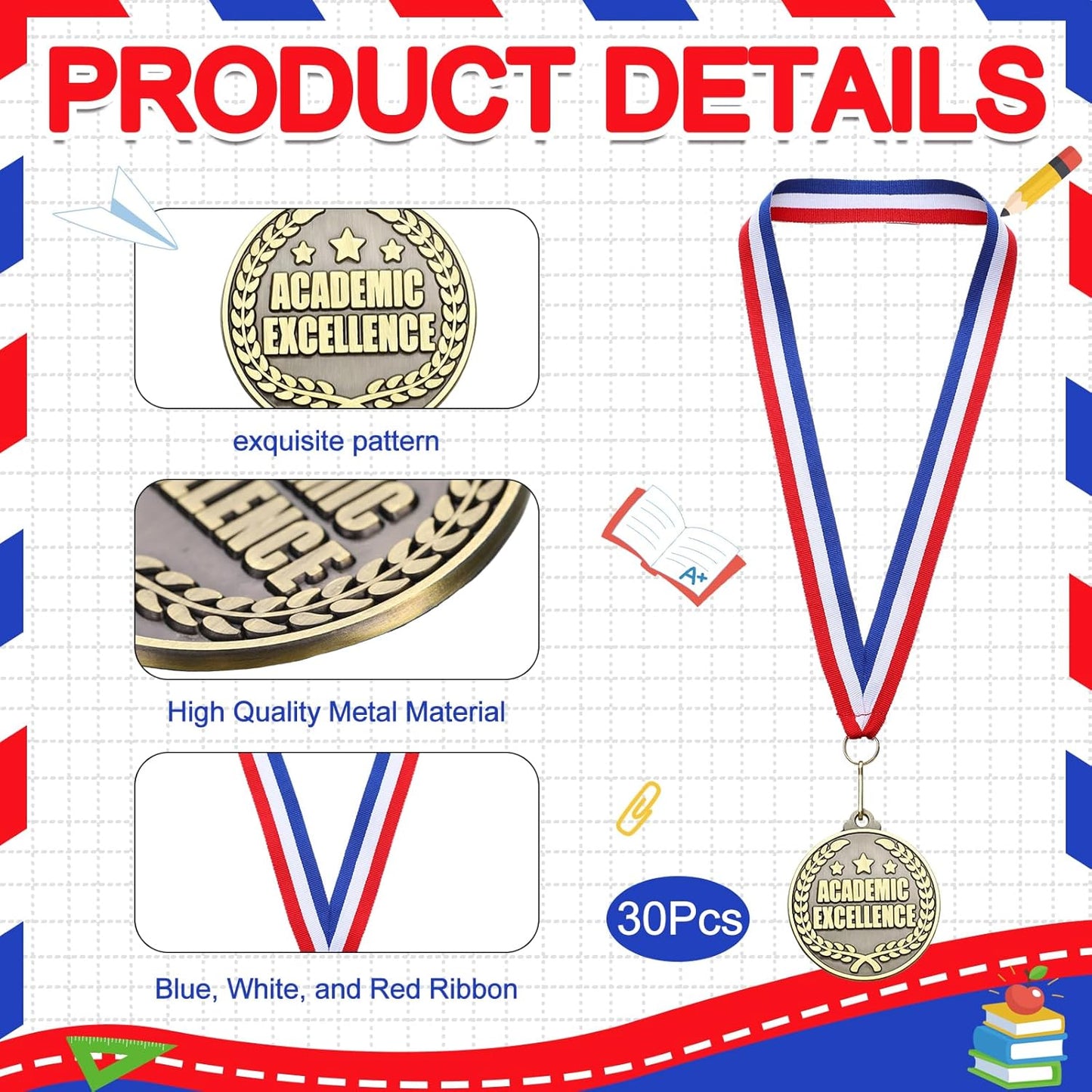 Quelay 30 Pcs Gold Medals - 2'' Award Trophies for Adults | Perfect for Competitions & Graduation Parties