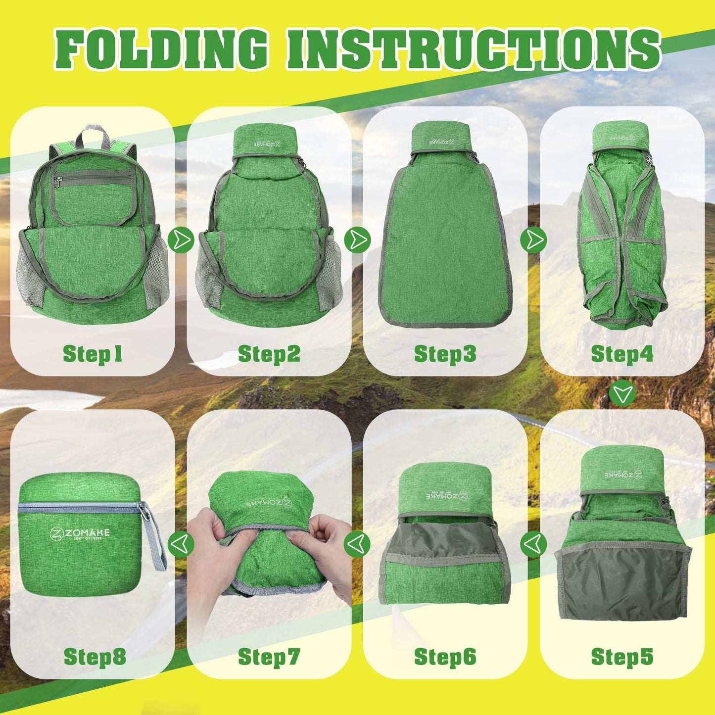 ZOMAKE Lightweight Packable Backpack 10L(Dark Green-A5)