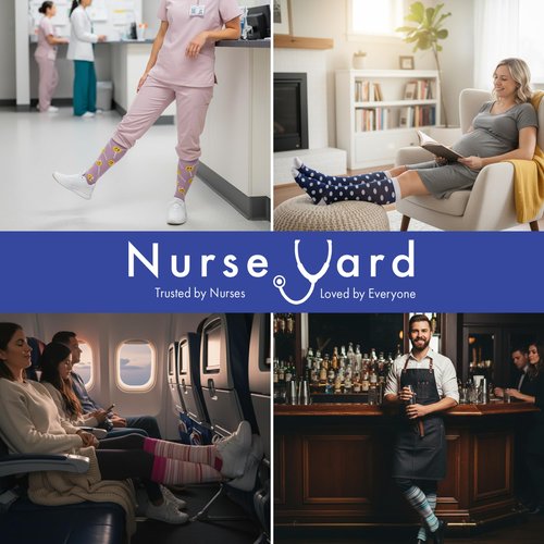 Nurse Yard Compression Socks for Nurses - Women & Men - 20-30mmHg Graduated Compression, Zero-Toe Compression, For Medical Staff, Nursing, Athletic Support Such As Running, Cycling, Hiking - 1 Pair