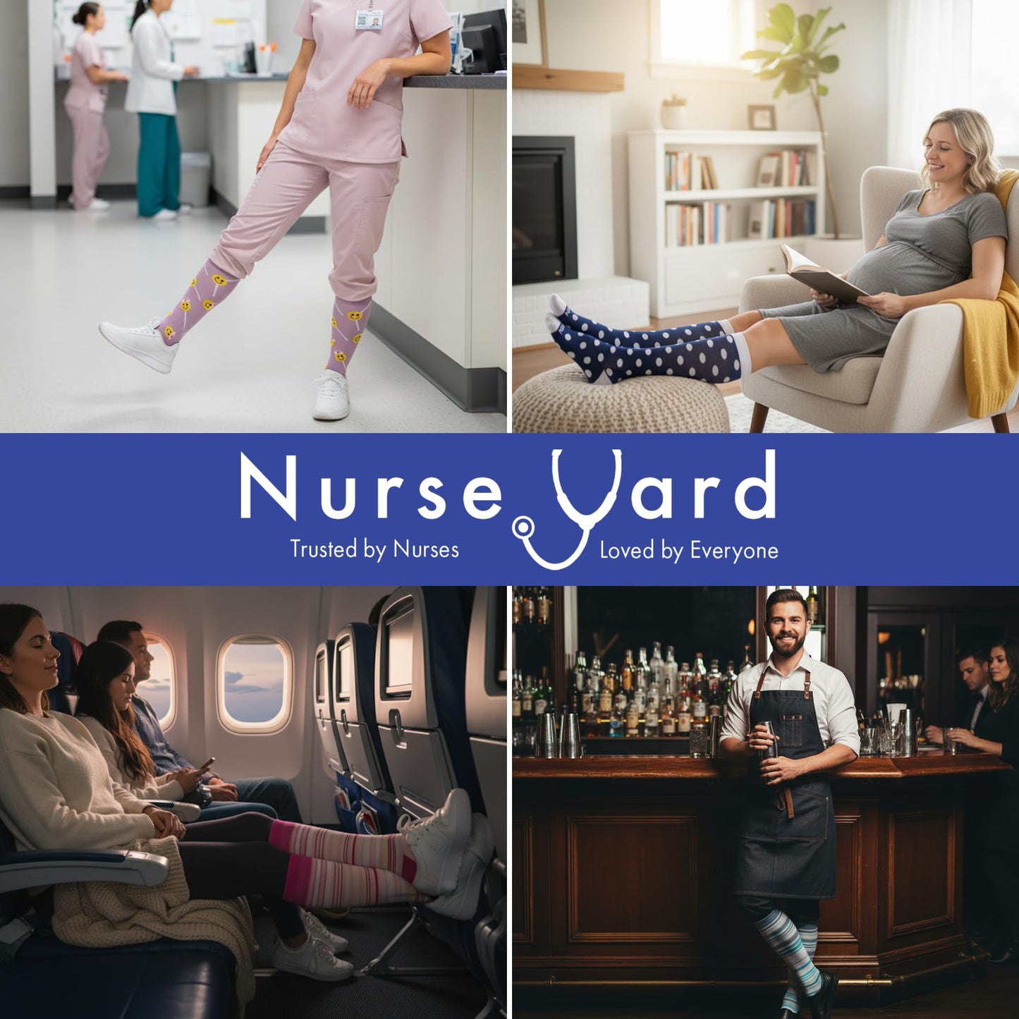 Nurse Yard Compression Socks for Nurses - Women & Men - 20-30mmHg Graduated Compression, Zero-Toe Compression, For Medical Staff, Nursing, Athletic Support Such As Running, Cycling, Hiking - 1 Pair
