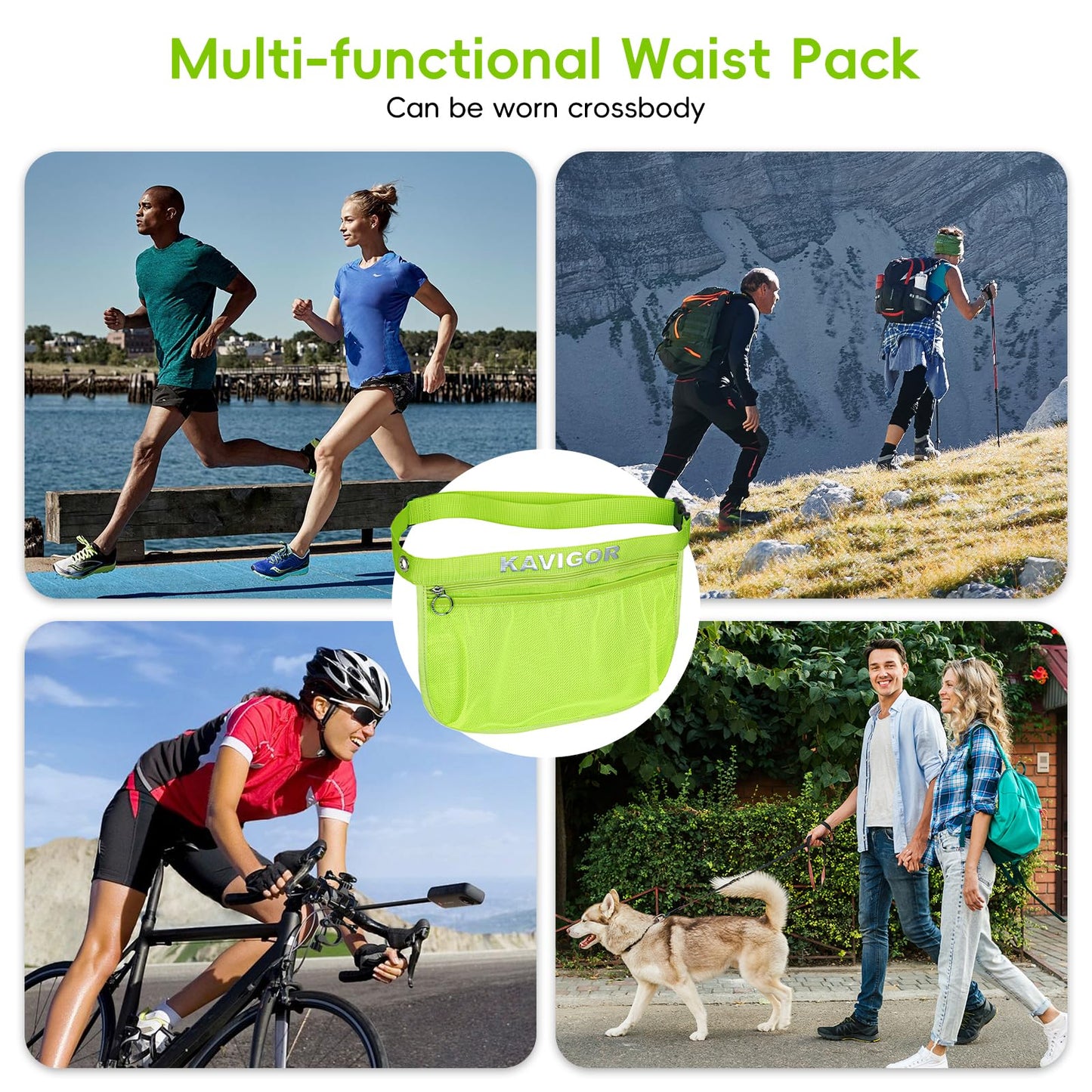 KAVIGOR Tennis & Pickleball Ball Holder Waist Pouch Holds 8-10 Balls, Multi-Functional Sports Belt Bag with Zipper Pocket and Carabiner