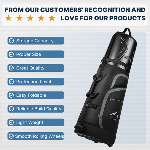 Golf Travel Bag for Airline Travel with PC Hard Case Top, Wheels & Foldable Design, 1680D Heavy-Duty Oxford Fabric, Designed for Airport and Golf Course Transport (Classic Black)