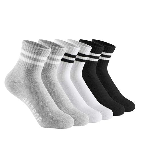 ANT21T Antrop WoMen Quarter Crew Cotton Heel Tab Athletic Running Cushion Socks (US, Numeric, 9, 11, Regular, Regular，6 Pairs, Black*2+Gray*2+White*2)