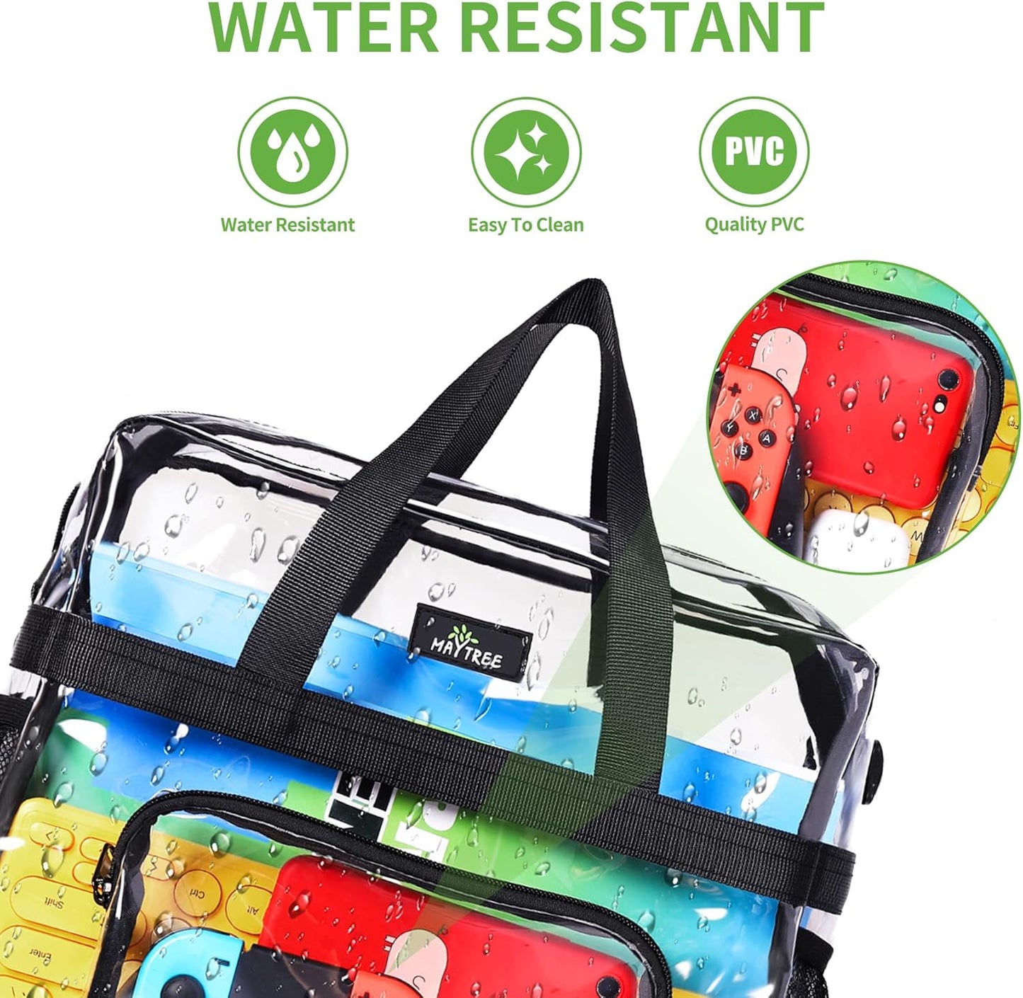 MAY TREE Clear Stadium Tote Bag - 12x6x12 Clear Lunch Bag with Reinforced Straps for Events | Gym Use