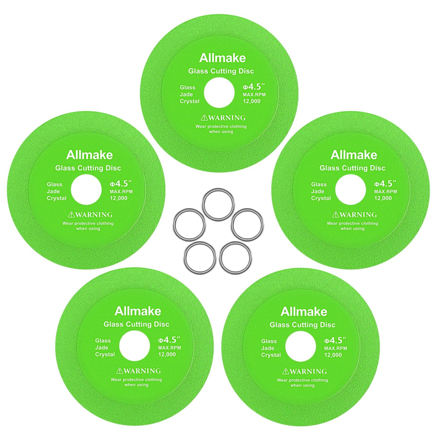 Allmake Glass Cutting Disc 4-1/2 Inch for Angle Grinder, 5pcs Tile Cutting Blade, Rock Slab Grinding Disc Diamond Cutter Saw Blade for Angle Grinder, Glass Tile Cutter Tool for Bottles Jade Crystal