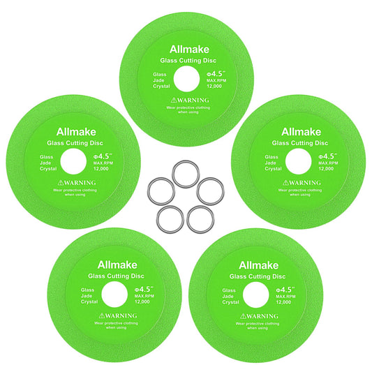 Allmake Glass Cutting Disc 4-1/2 Inch for Angle Grinder, 5pcs Tile Cutting Blade, Rock Slab Grinding Disc Diamond Cutter Saw Blade for Angle Grinder, Glass Tile Cutter Tool for Bottles Jade Crystal