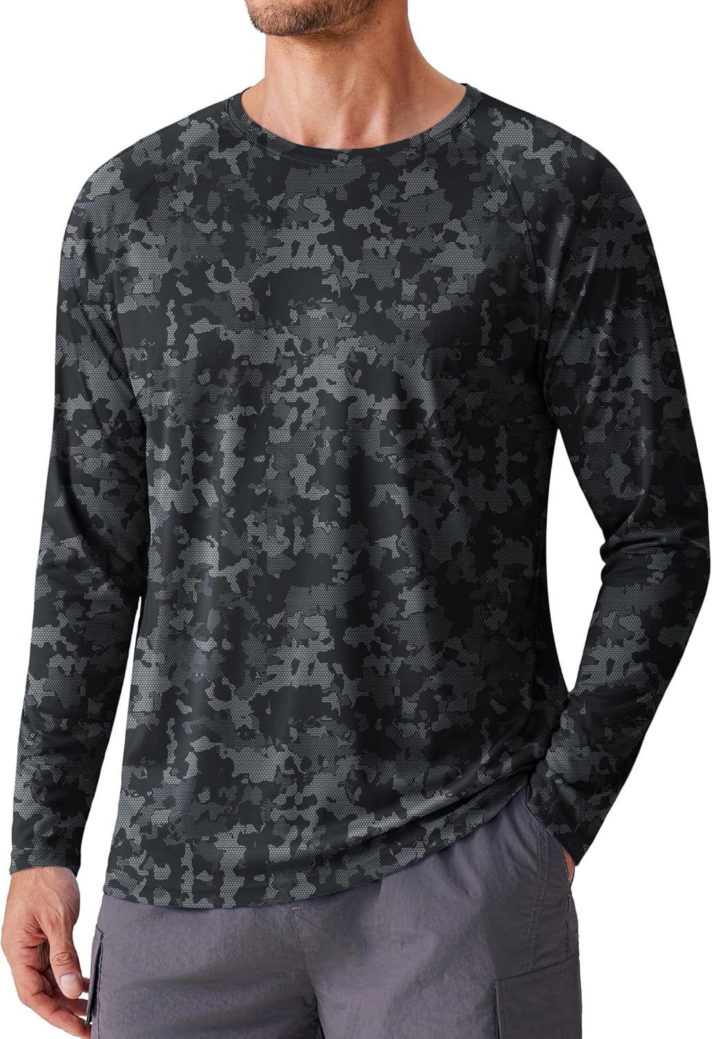 PINSPARK Men's UV Protection Long Sleeve Fishing Shirt - Quick Dry Camo Rash Guard for Active Wear