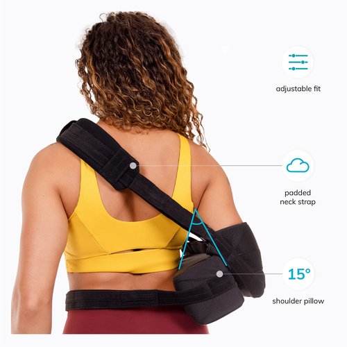 BraceAbility Abduction Shoulder Sling - Rotator Cuff Immobilizer Brace with Padded Relief Support Wedge and Ball for Right or Left Arm Pain From Post-Surgery or Tear Recovery and Subluxation (Medium)