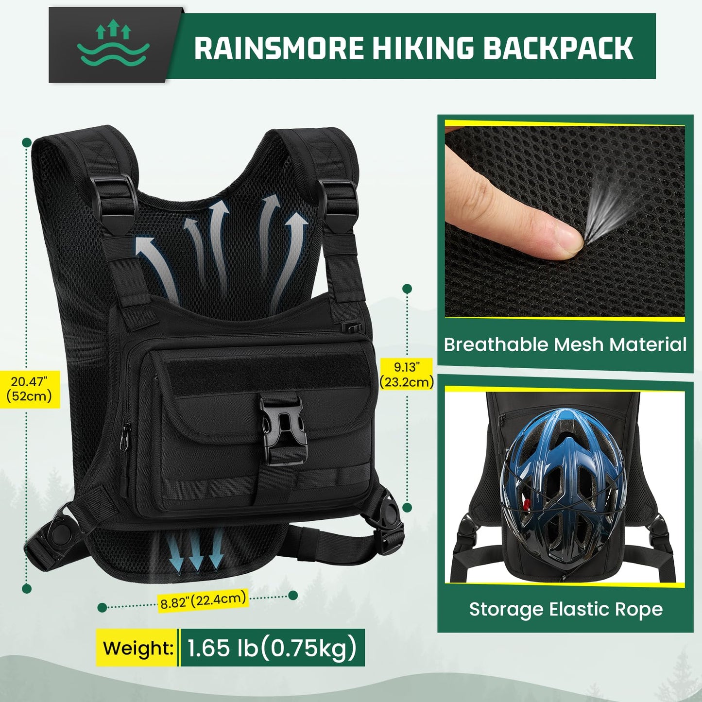 RAINSMORE Hydration Vest with Water Bladder Adjustable Strap Chest Pack