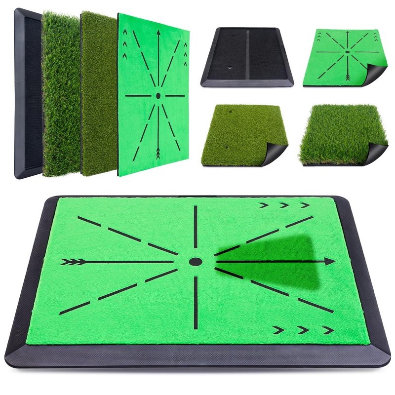 Treeroot 3 Pack Premium Golf Hitting Mat, Replaceable Golf Practice Mats, Golf Swing Mat for Swing Path Feedback Detection, Non-Slip Heavy-Duty Rubber Base, for Indoor/Outdoor Batting Training