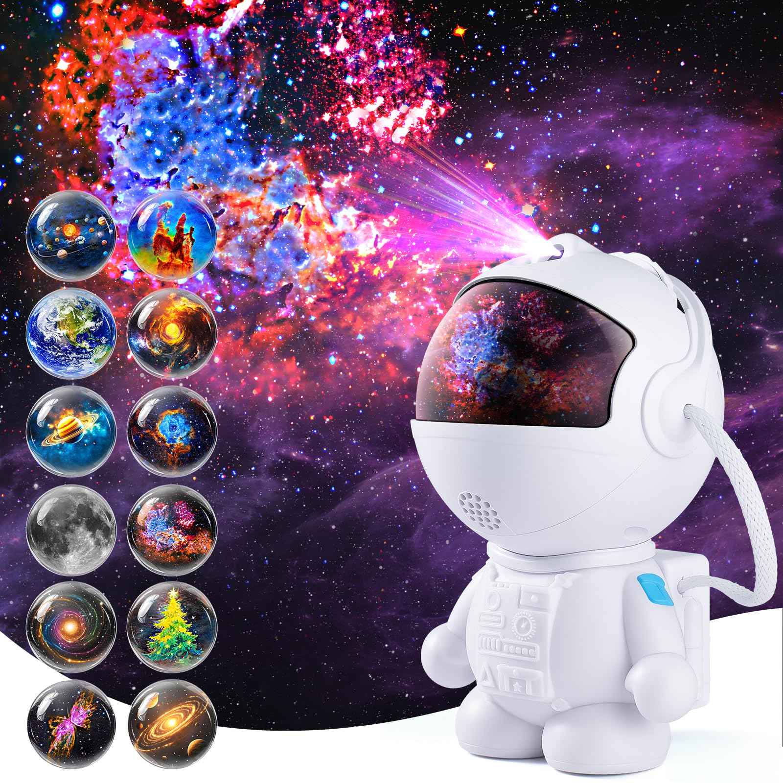 Astronaut Galaxy Projector,Star Projector with 12 Space Films,Galaxy Projector for Bedroom with Timer and 360°Rotating Magnetic Head,Planetarium projectors is Suitable for Kids and Adults (White)