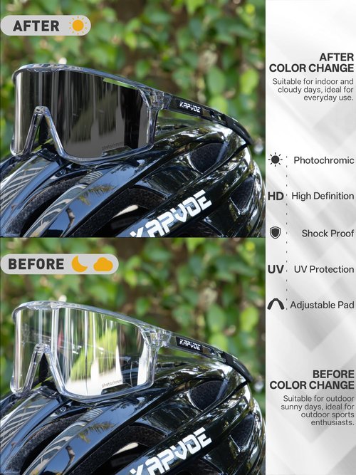 KAPVOE Photochromic Cycling Glasses Men Women Clear Mountain Bike Sunglasses MTB Baseball Running Triathlon - K180