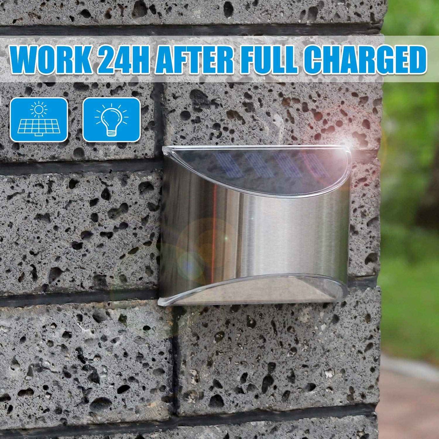 LeiDrail Solar Fence Lights Outdoor Deck Fence Stair Cold White Lights Sun Powered LED Illuminated Landscape Lighting Waterproof for House Yard Garden Post Silver - 2 Pack